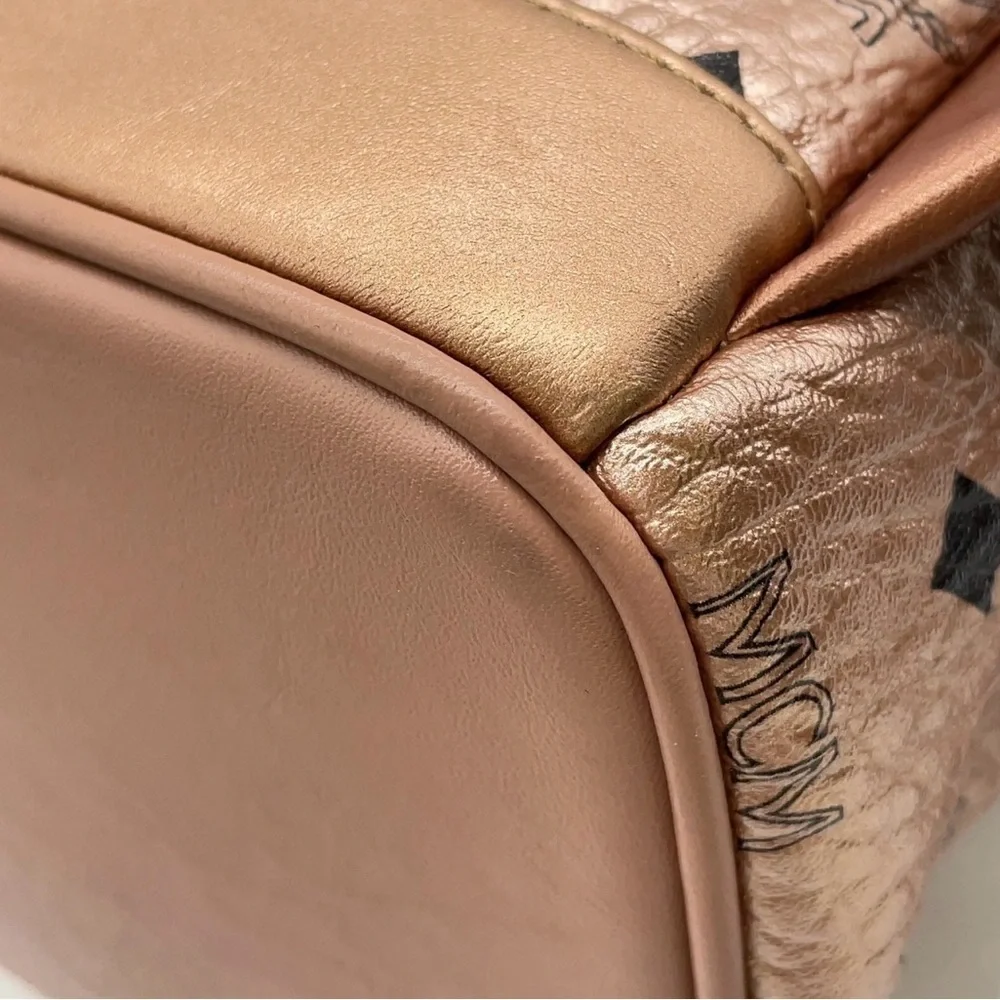 MCM Visetos Leather Pink Gold Studded Backpack